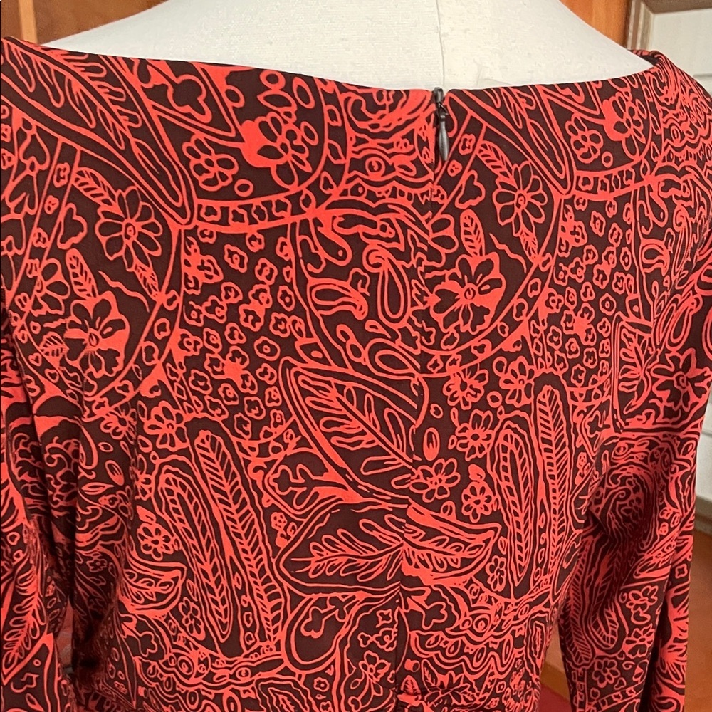 Sara Campbell Red and Brown Paisley Shirred Dress Fits 6-8 - Picture 11 of 13